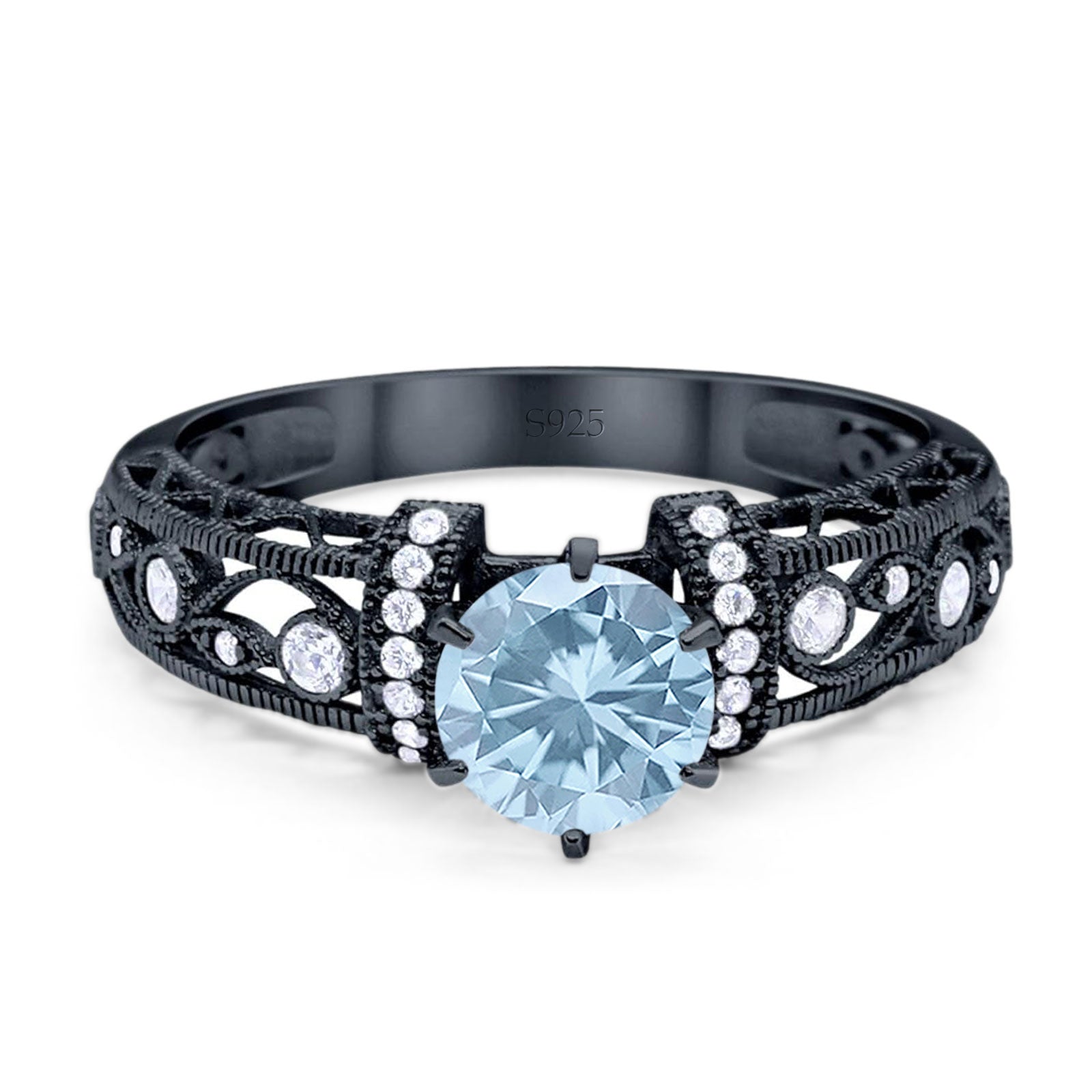Art Deco Round Natural Stone Floral Ring