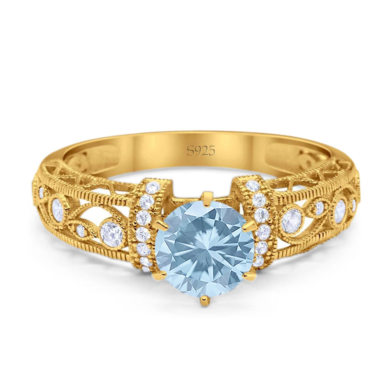 Art Deco Round Natural Stone Floral Ring