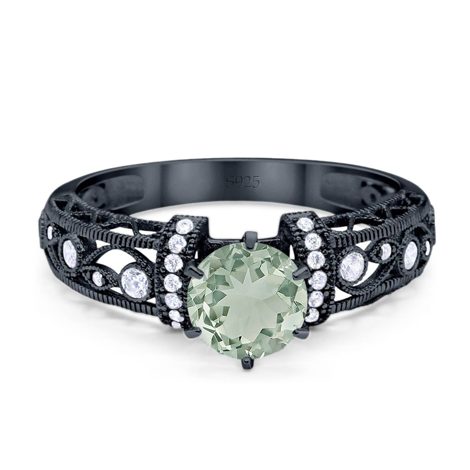 Art Deco Round Natural Stone Floral Ring