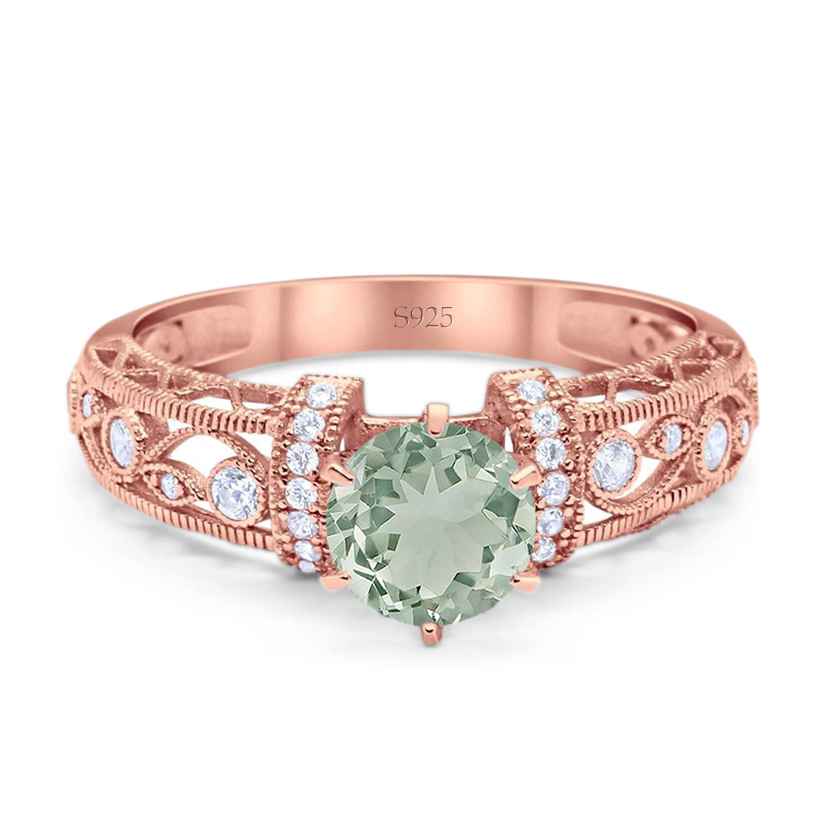 Art Deco Round Natural Stone Floral Ring
