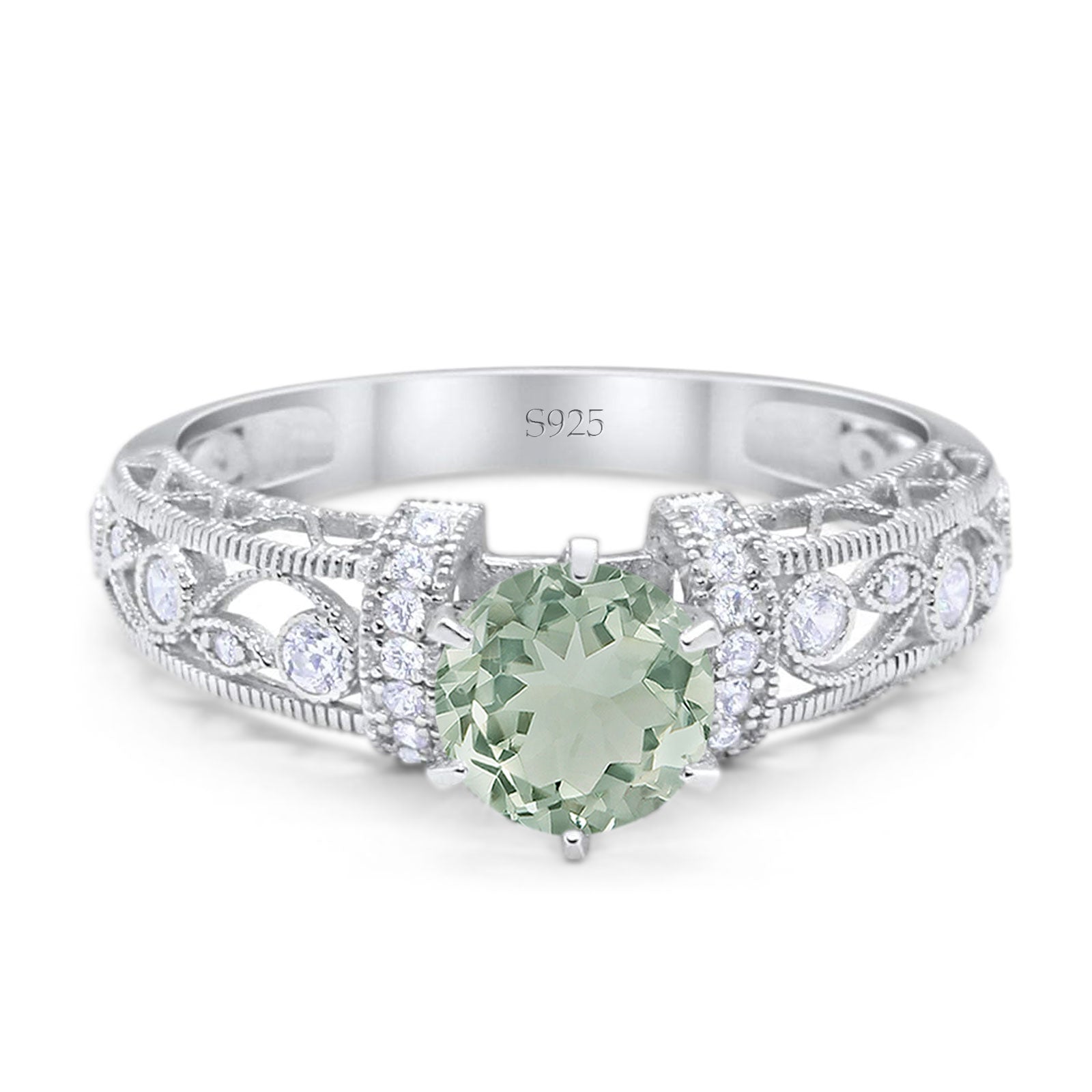 Art Deco Round Natural Stone Floral Ring