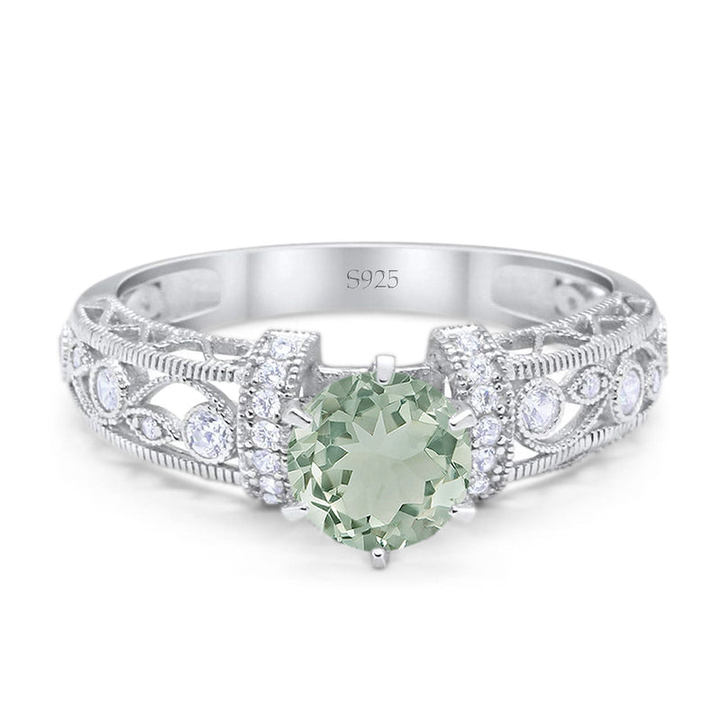 Art Deco Round Natural Stone Floral Ring