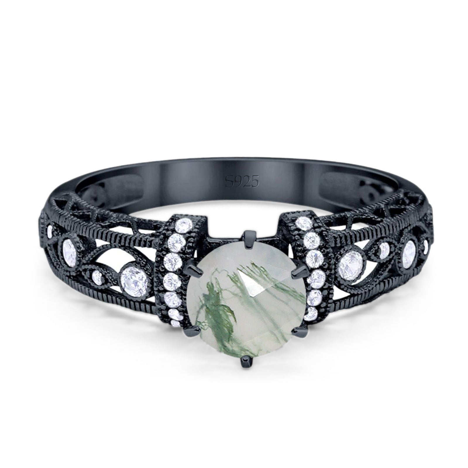 Art Deco Round Natural Stone Floral Ring