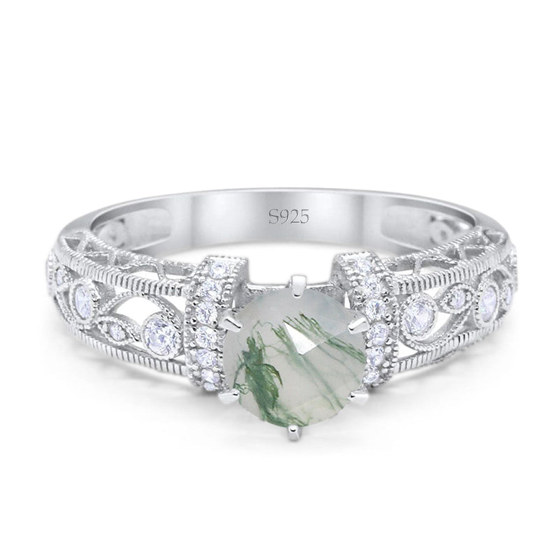 Art Deco Round Natural Stone Floral Ring