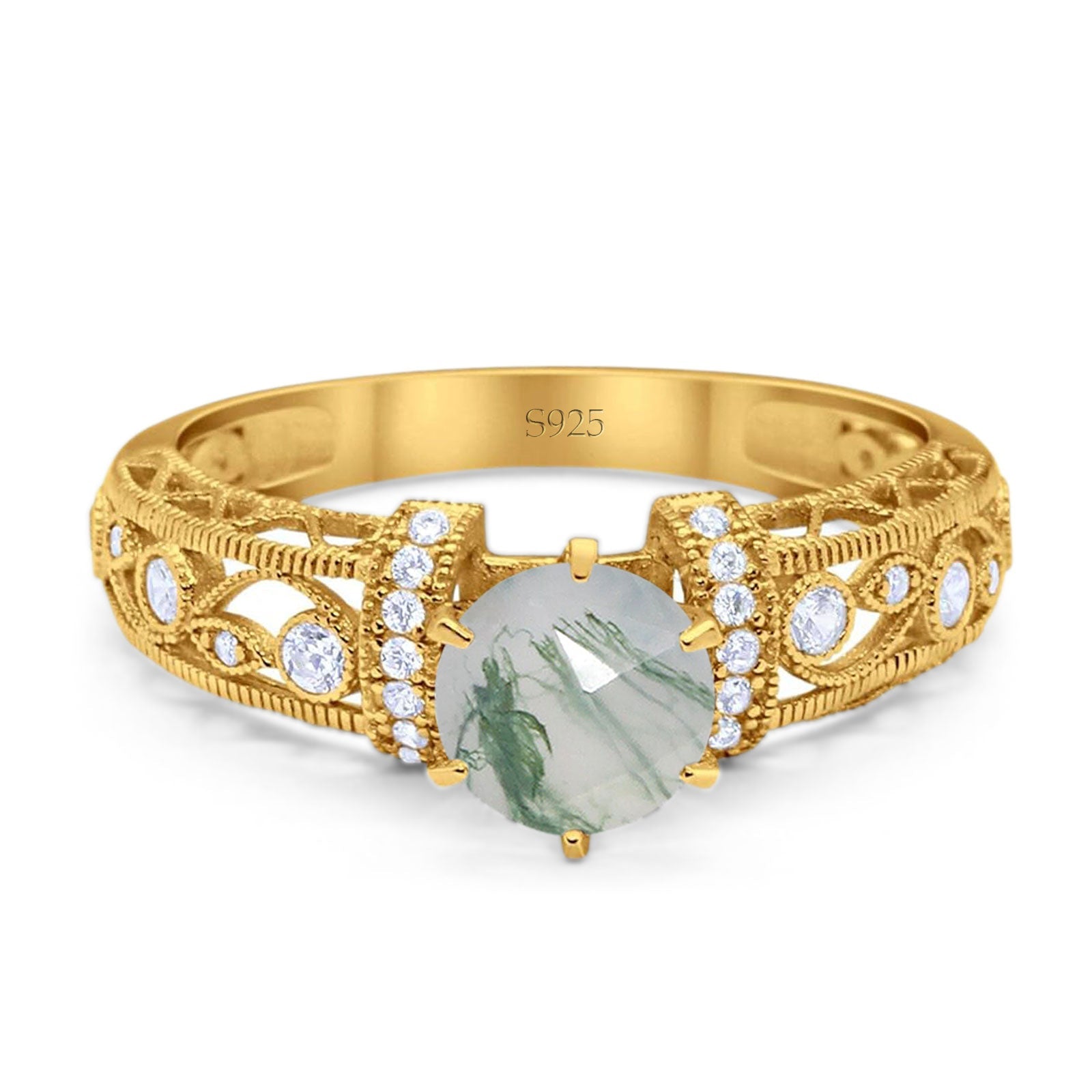 Art Deco Round Natural Stone Floral Ring