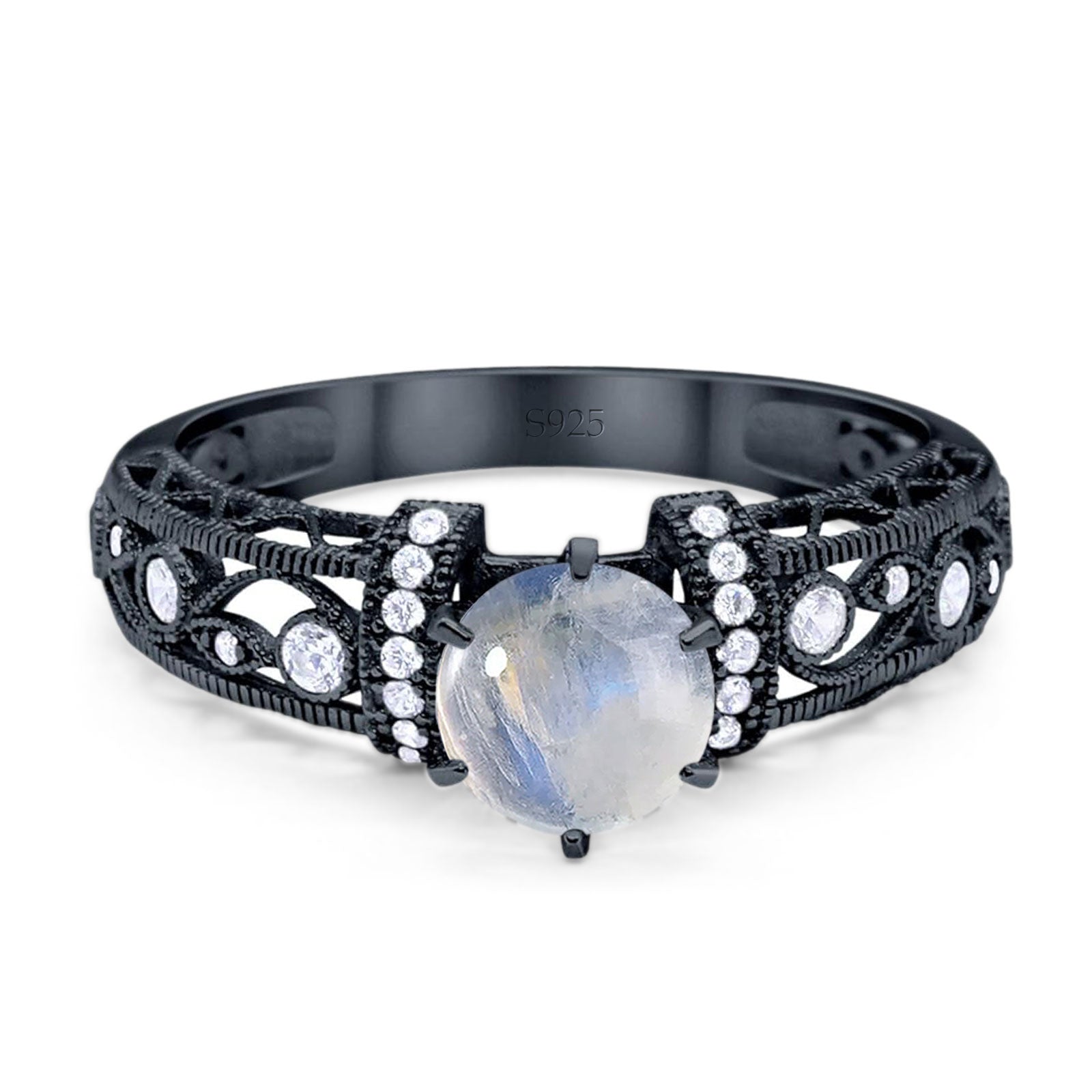 Art Deco Round Natural Stone Floral Ring