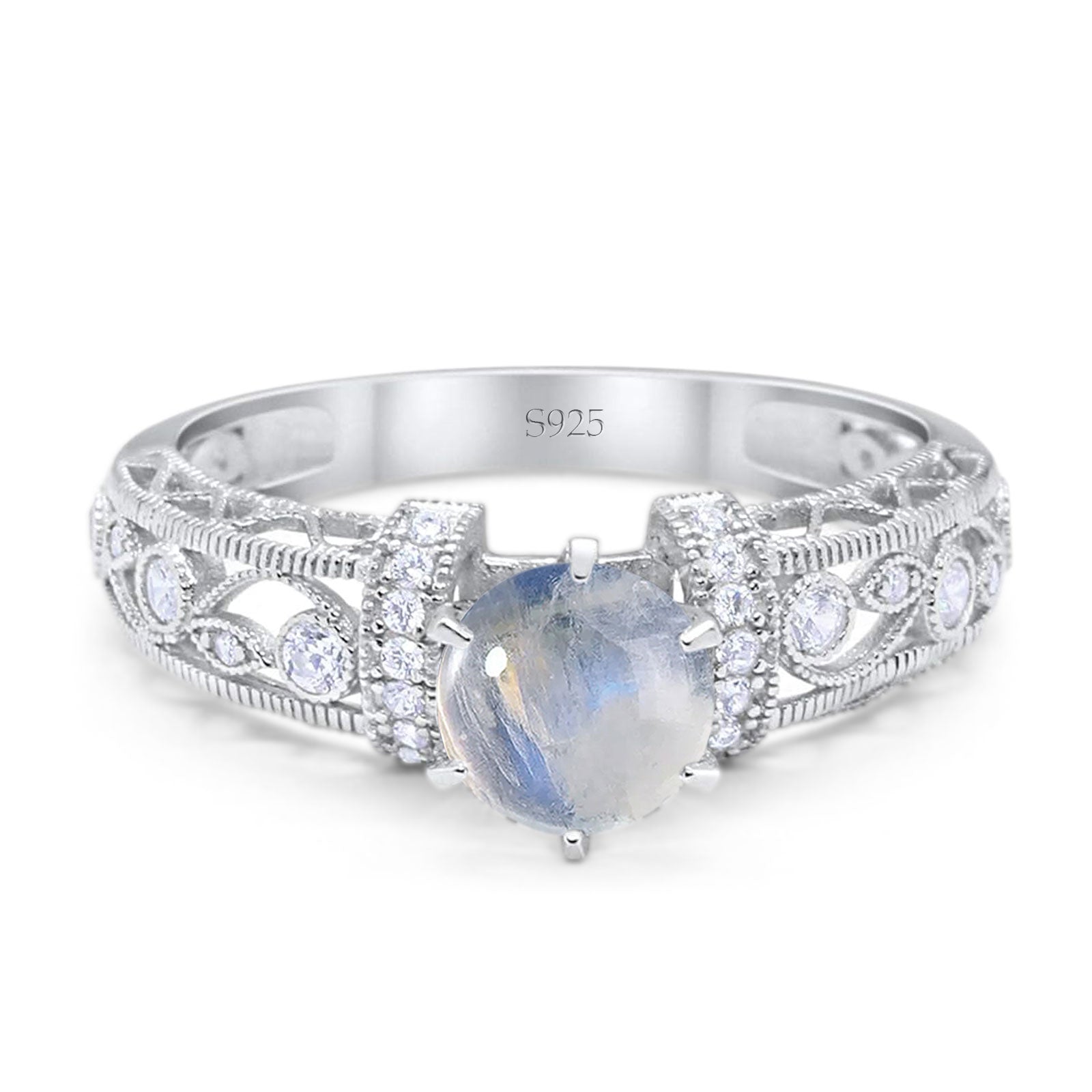 Art Deco Round Natural Stone Floral Ring