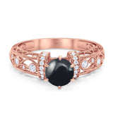 Art Deco Round Natural Stone Floral Ring