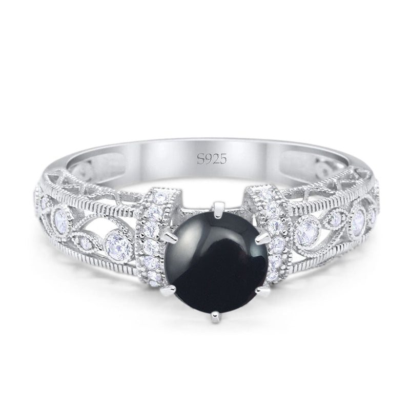 Art Deco Round Natural Stone Floral Ring