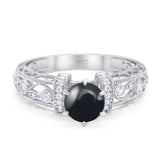 Art Deco Round Natural Stone Floral Ring