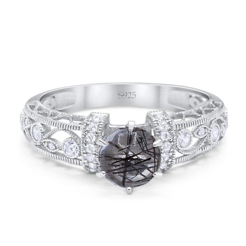 Art Deco Round Natural Stone Floral Ring