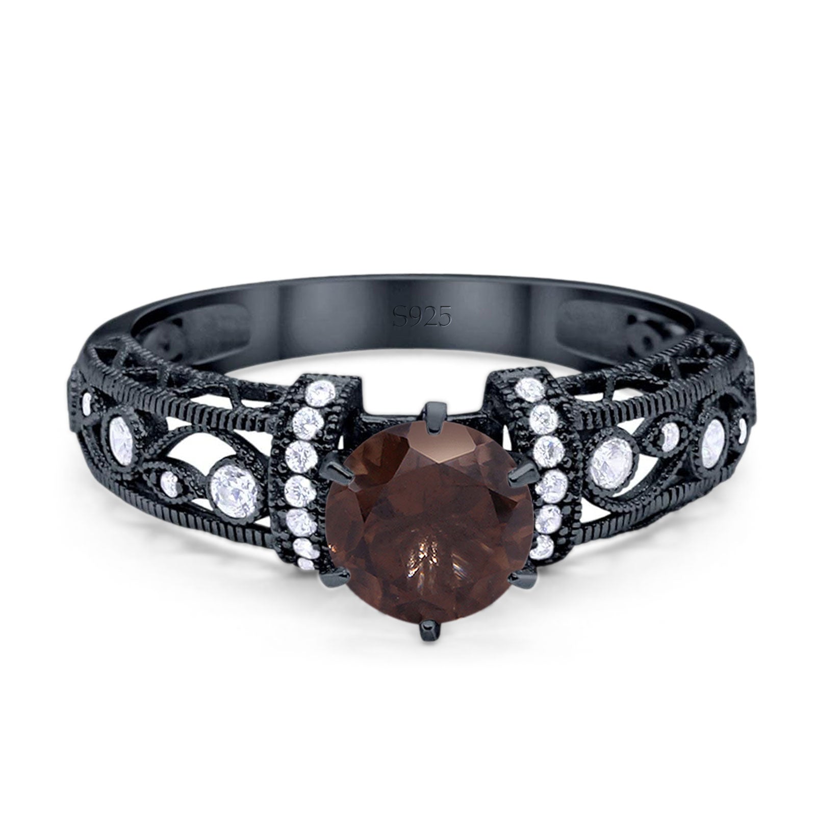 Art Deco Round Natural Stone Floral Ring