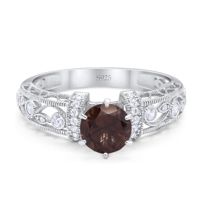 Art Deco Round Natural Stone Floral Ring