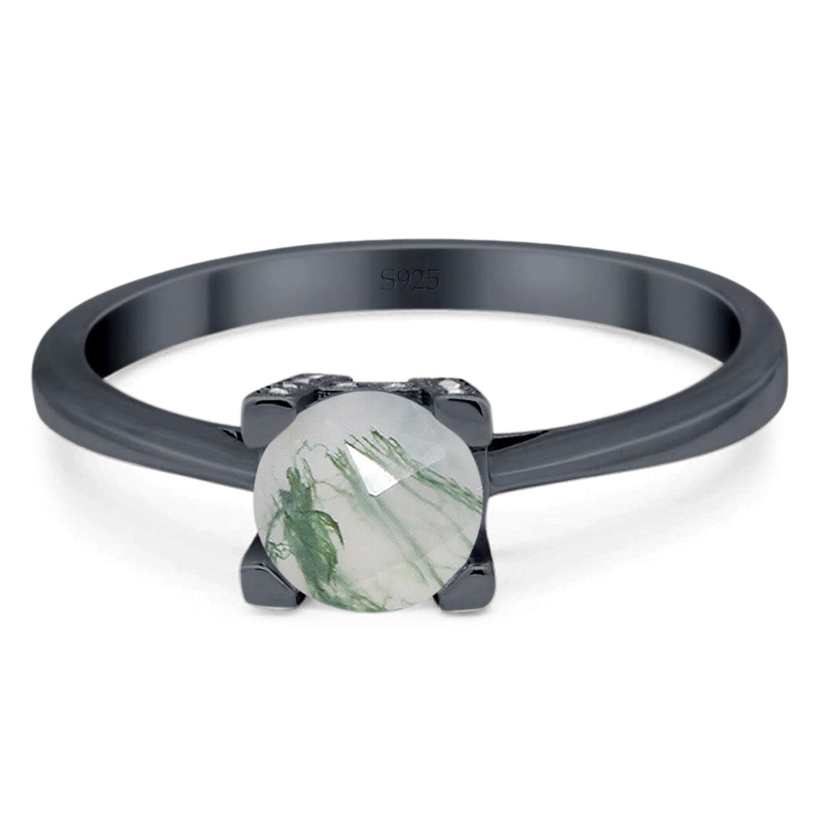 Minimalist Round Natural Stone Solitaire Ring