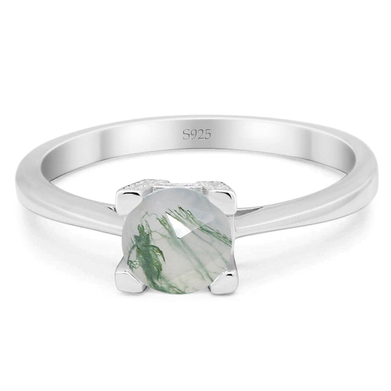Minimalist Round Natural Stone Solitaire Ring