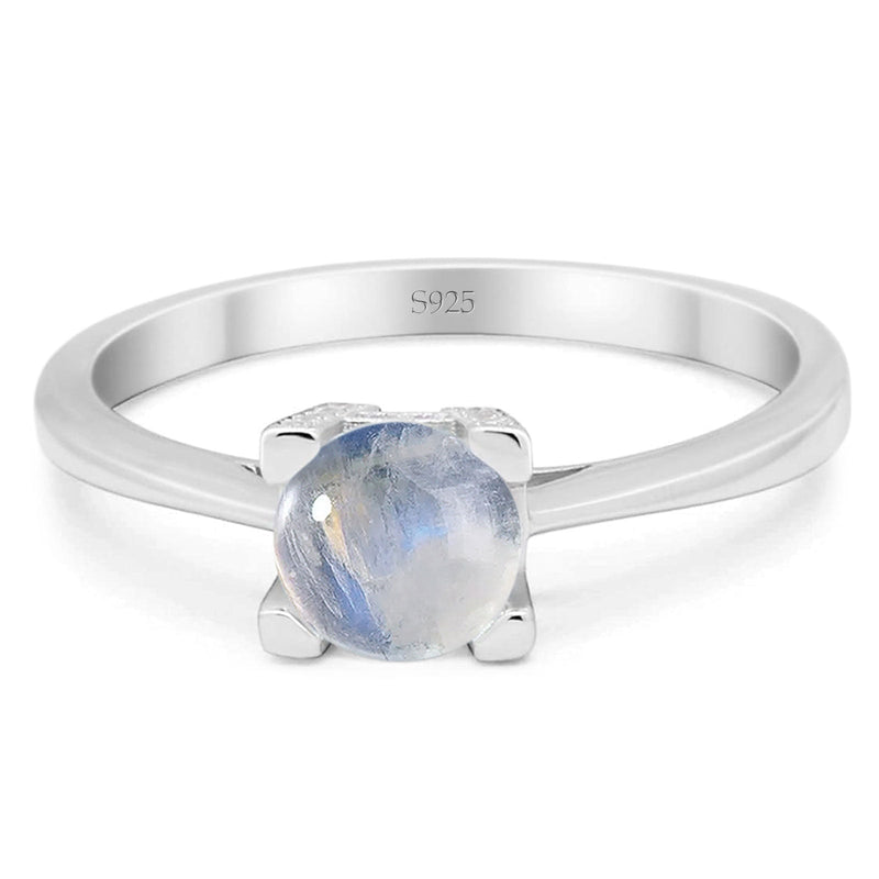 Minimalist Round Natural Stone Solitaire Ring