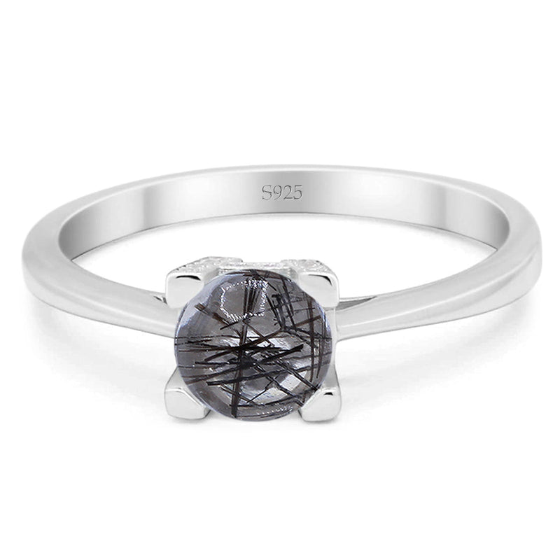 Minimalist Round Natural Stone Solitaire Ring