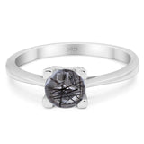 Art Deco Round Natural Rutilated Quartz Solitaire Ring 925 Sterling Silver
