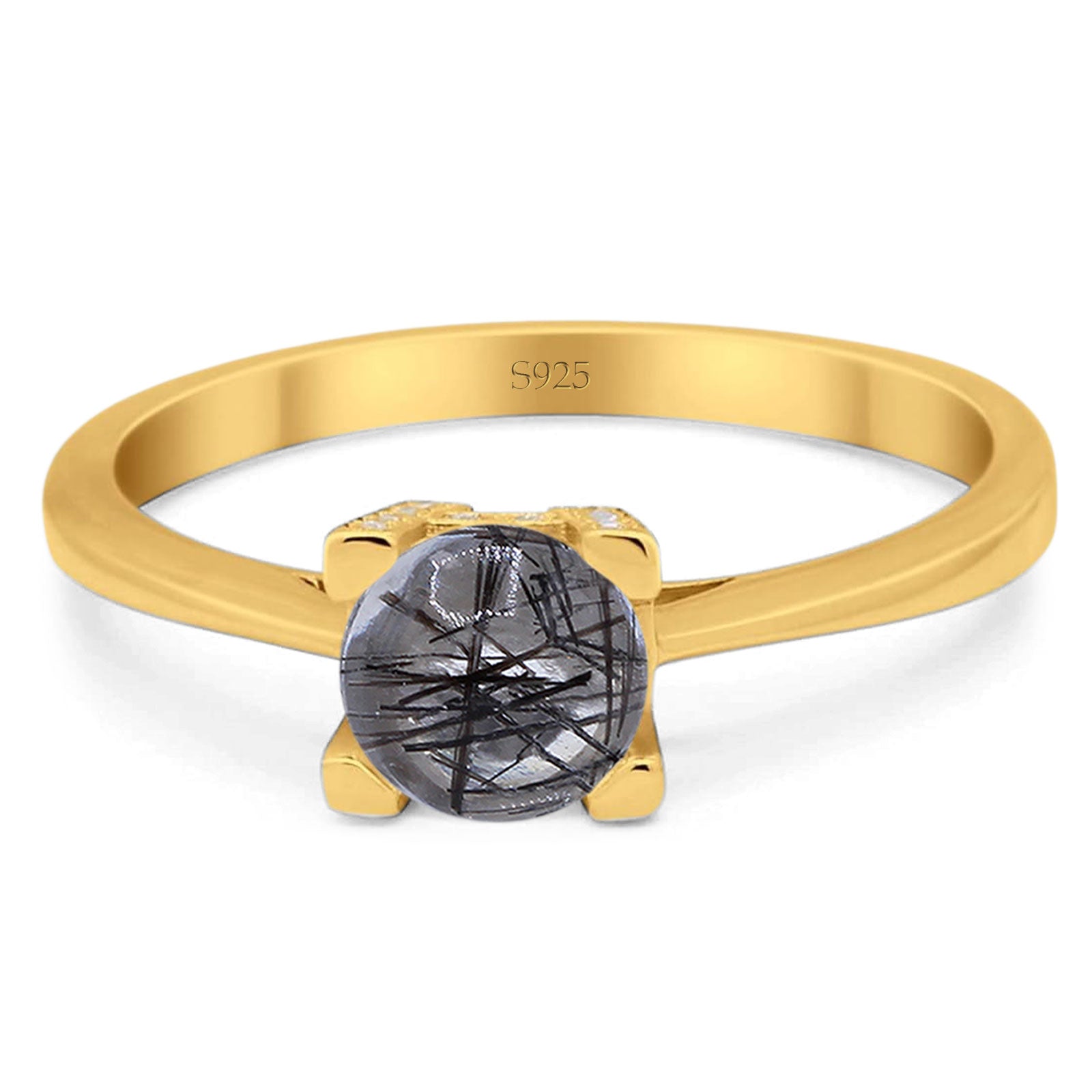 Minimalist Round Natural Stone Solitaire Ring