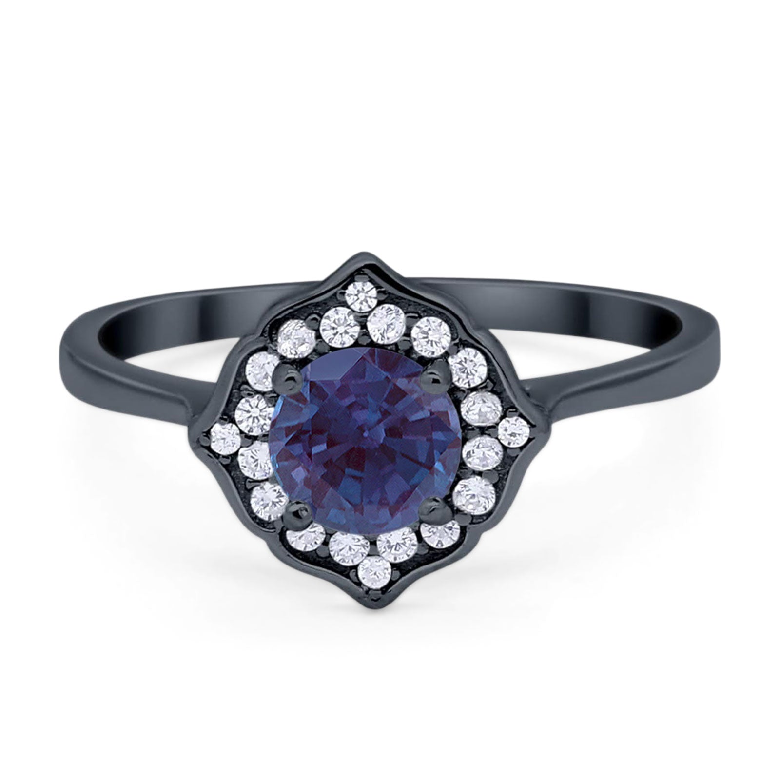 Floral Round Natural Stone Halo Ring