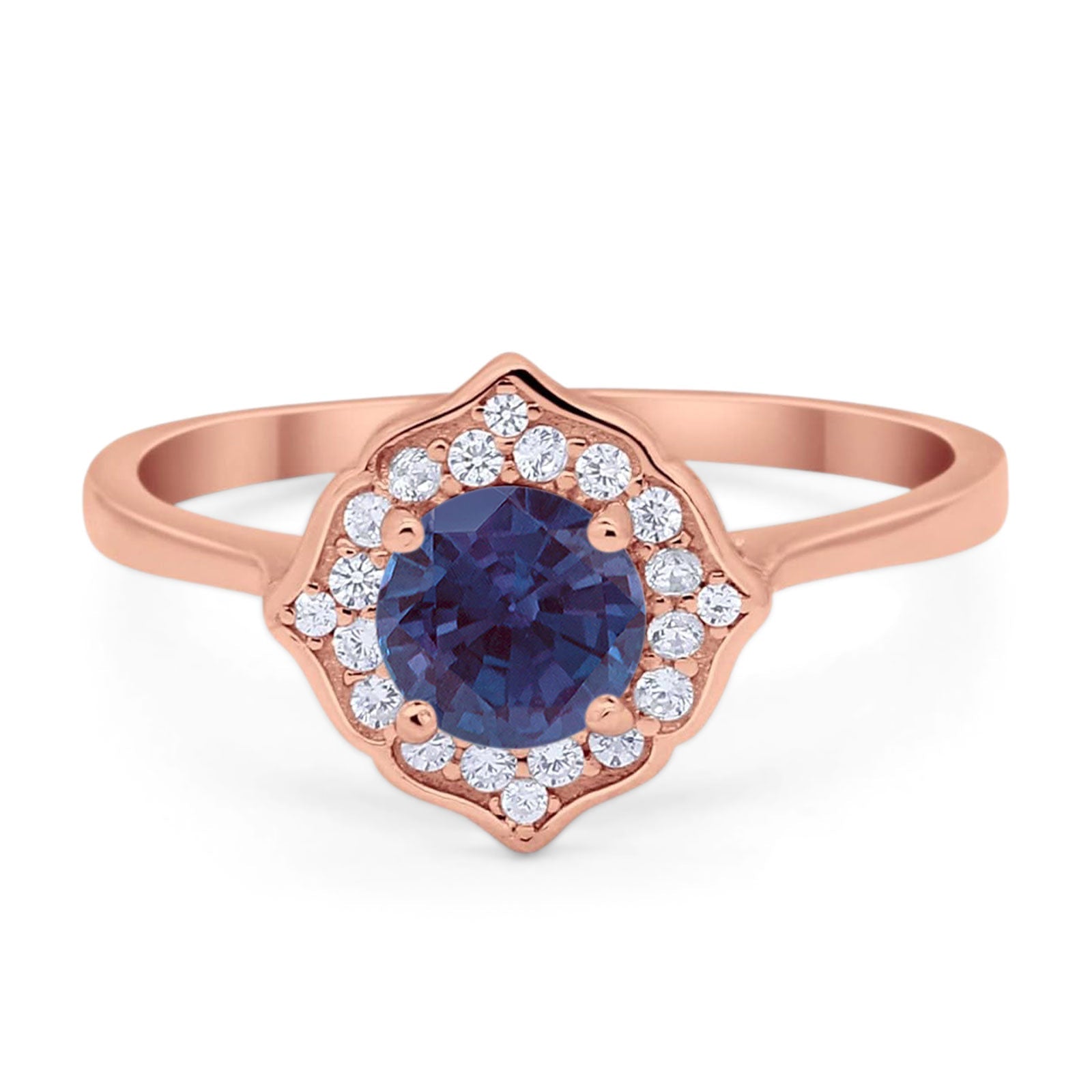 Floral Round Natural Stone Halo Ring