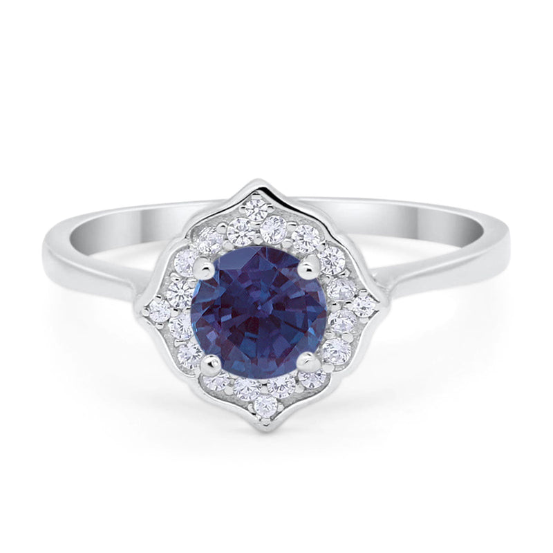 Floral Round Natural Stone Halo Ring