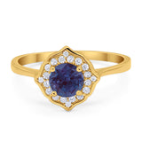 Floral Round Natural Stone Halo Ring