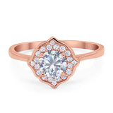 Floral Round Natural Stone Halo Ring