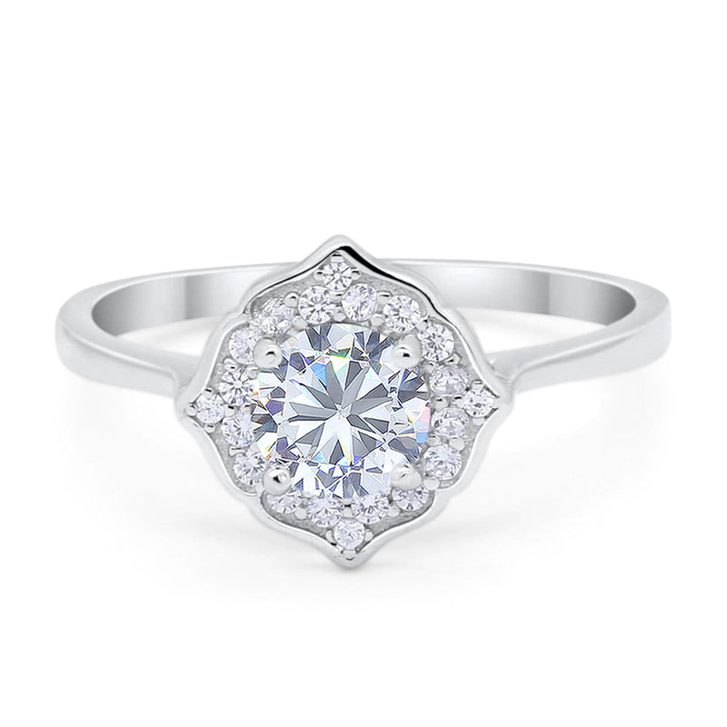 Floral Round Natural Stone Halo Ring