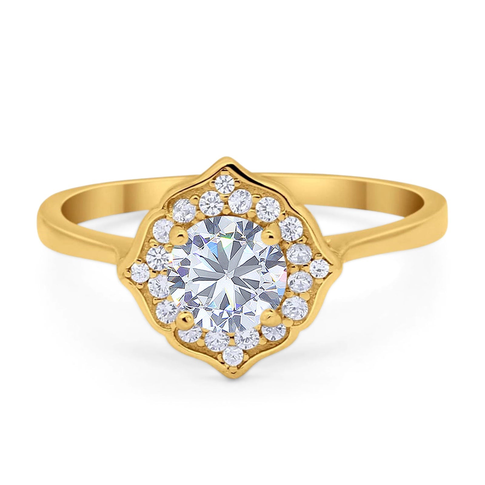 Floral Round Natural Stone Halo Ring