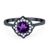 Floral Round Natural Stone Halo Ring