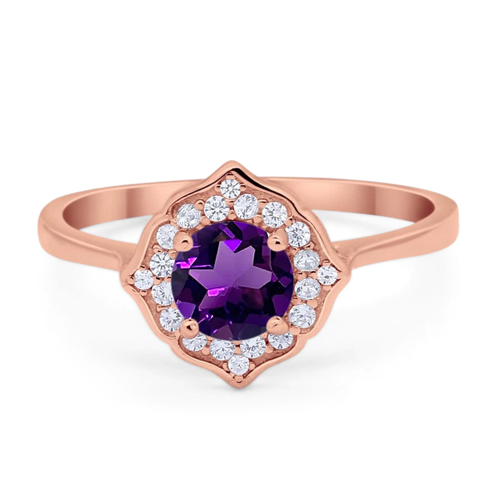 Floral Round Natural Stone Halo Ring