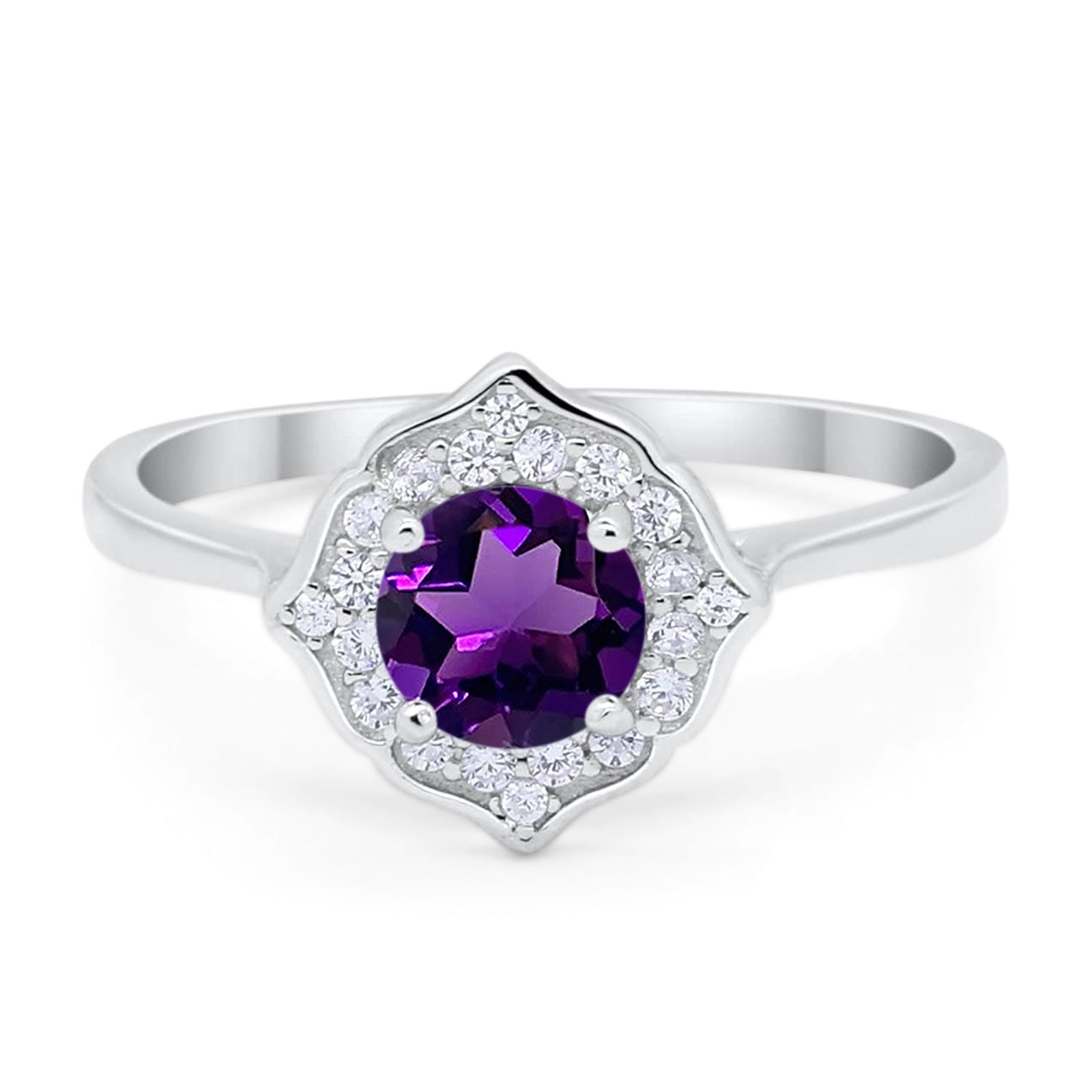Floral Round Natural Stone Halo Ring