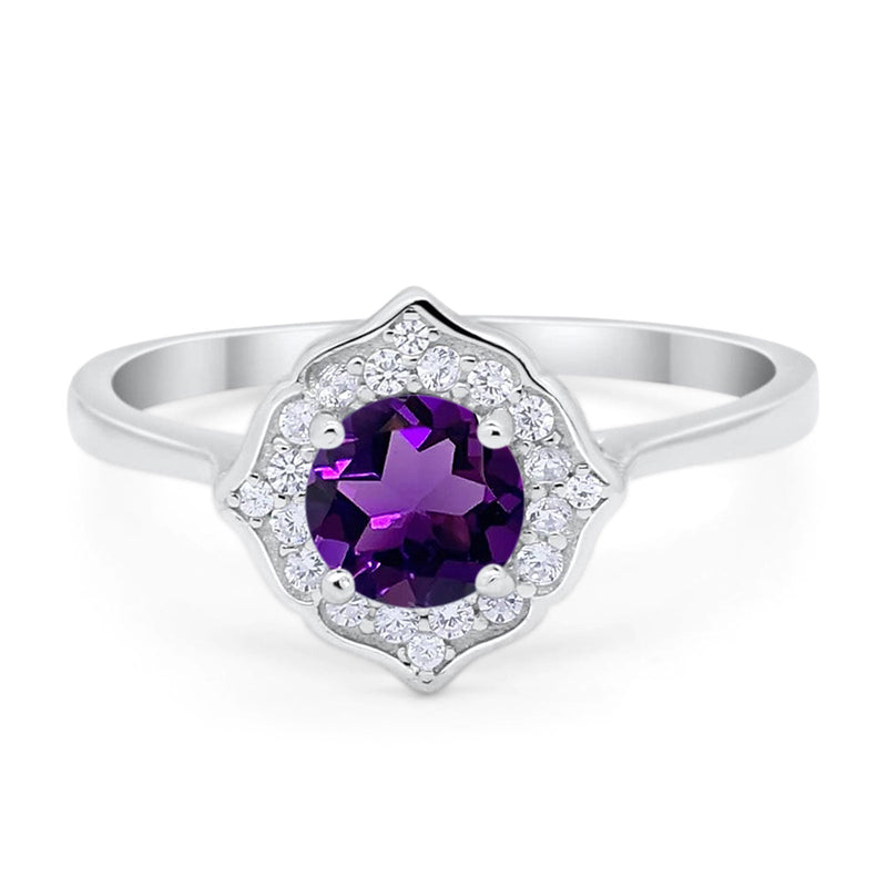 Floral Round Natural Stone Halo Ring