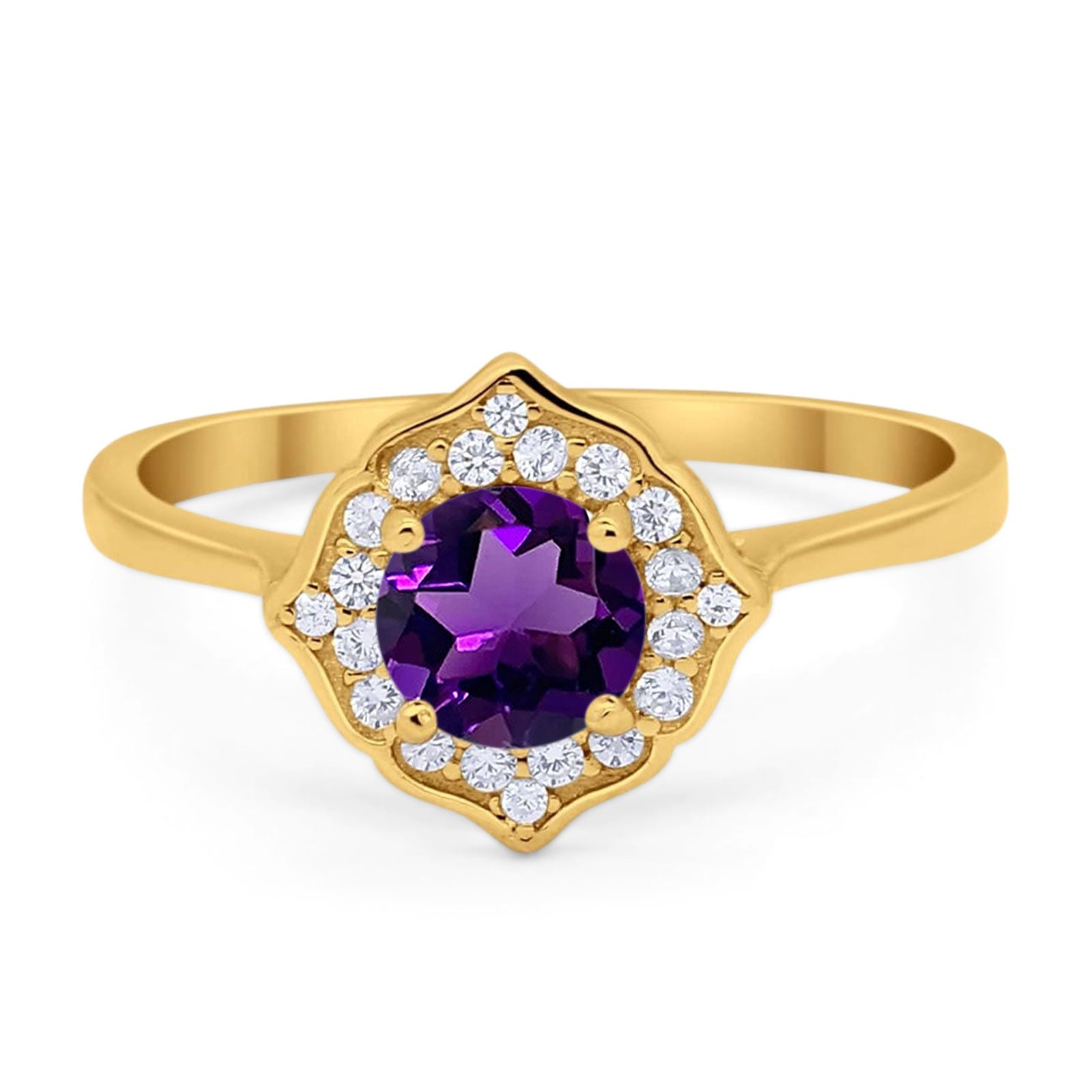 Floral Round Natural Stone Halo Ring
