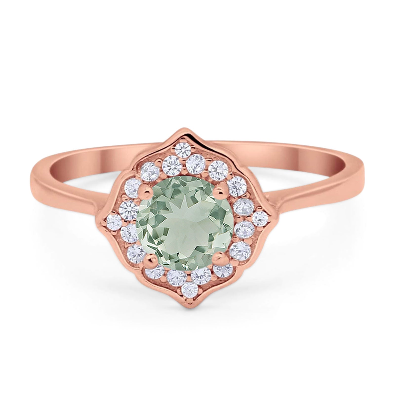 Floral Round Natural Stone Halo Ring