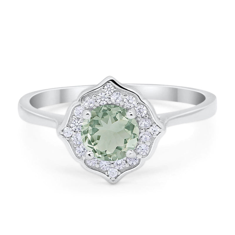 Floral Round Natural Stone Halo Ring