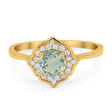 Floral Round Natural Stone Halo Ring