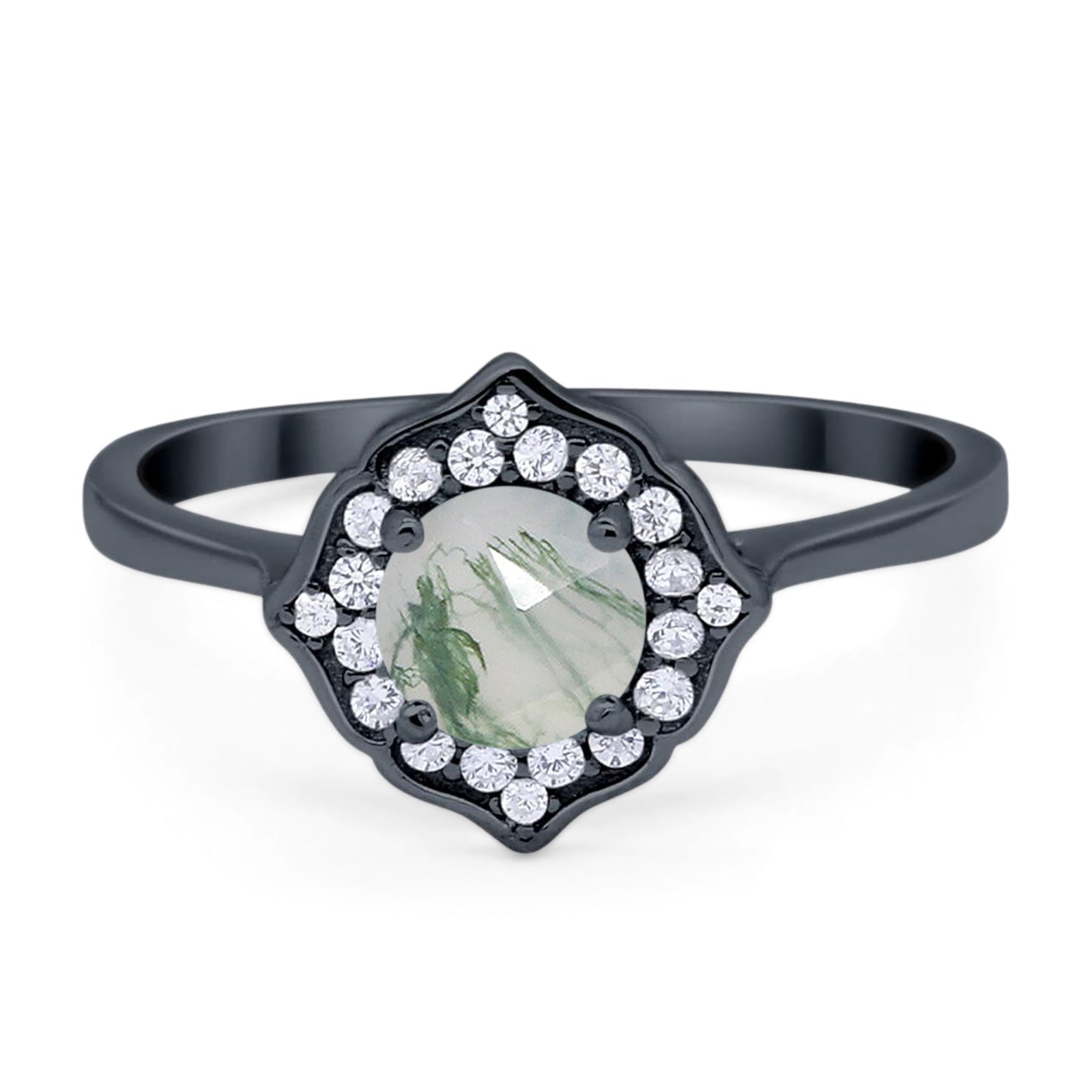 Floral Round Natural Stone Halo Ring