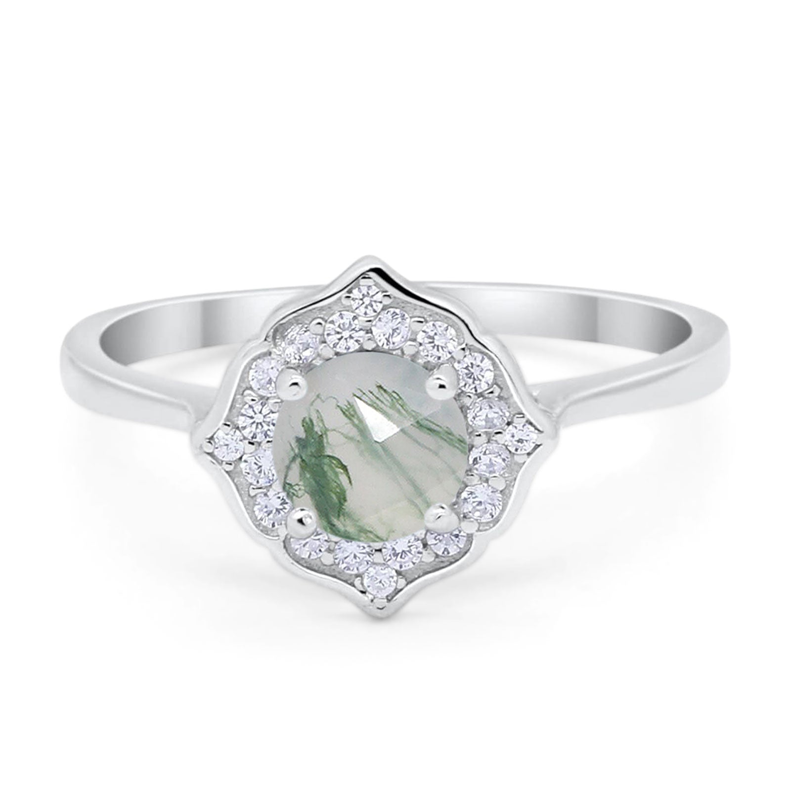 Floral Round Natural Stone Halo Ring