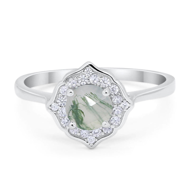 Floral Round Natural Stone Halo Ring