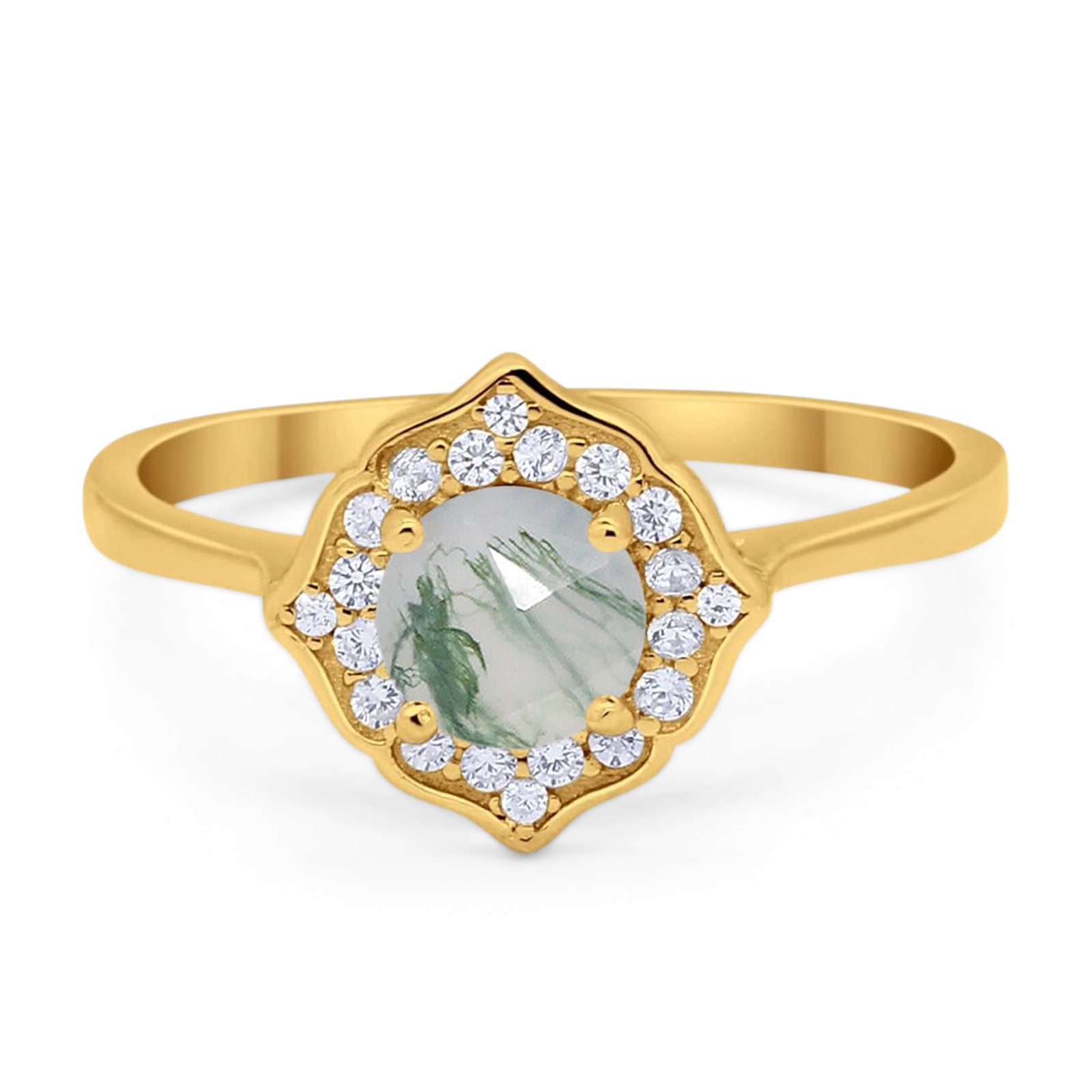 Floral Round Natural Stone Halo Ring