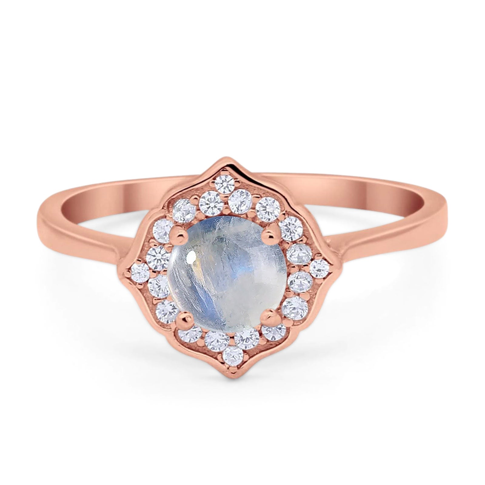 Floral Round Natural Stone Halo Ring