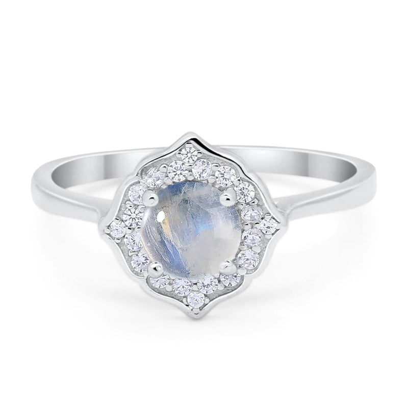 Floral Round Natural Stone Halo Ring