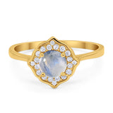 Floral Round Natural Stone Halo Ring