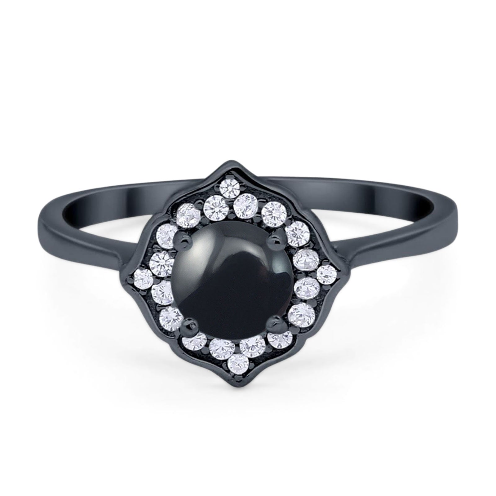 Floral Round Natural Stone Halo Ring
