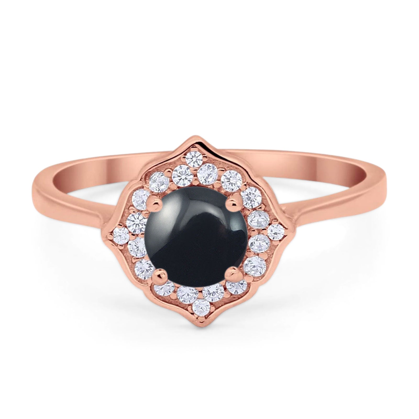 Floral Round Natural Stone Halo Ring