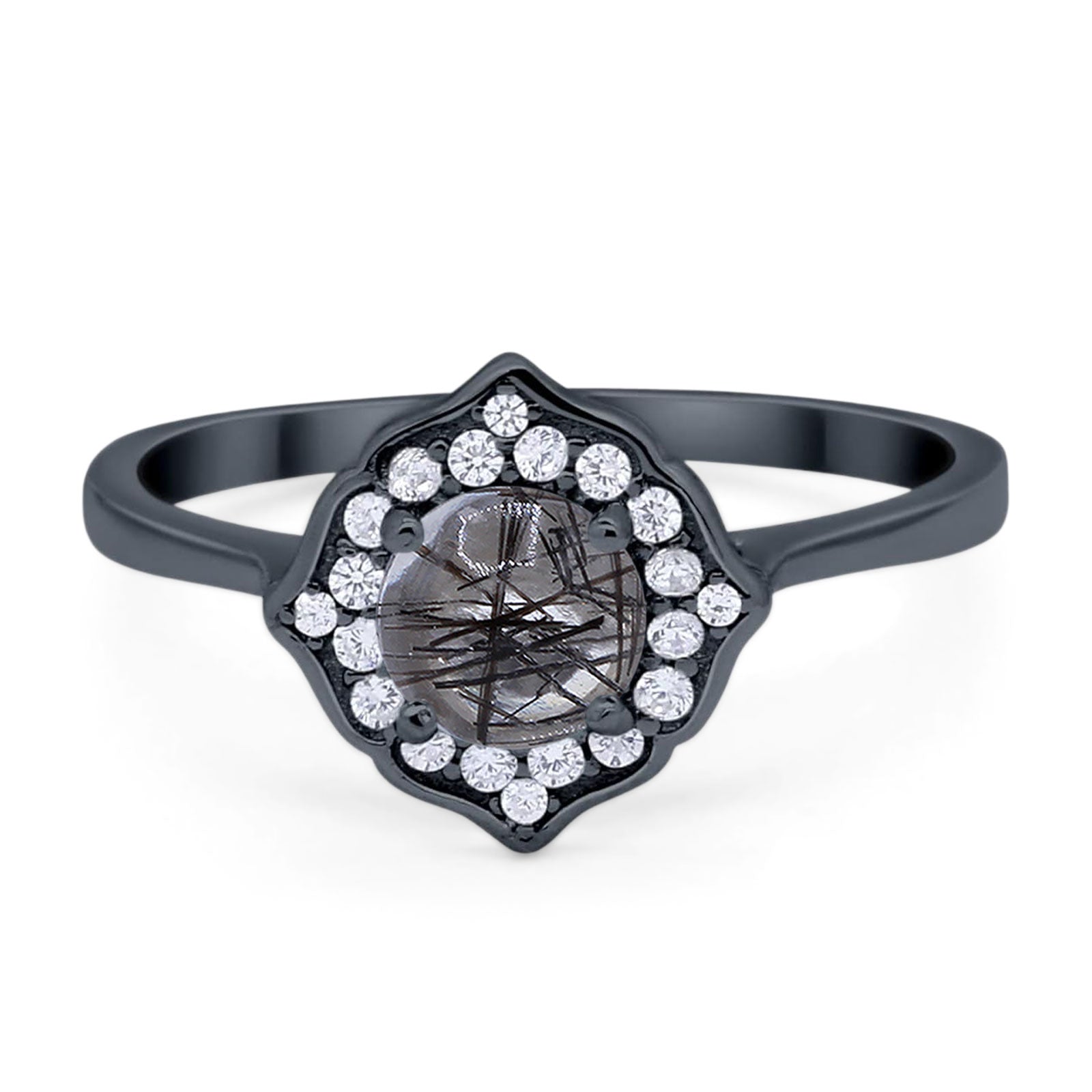 Floral Round Natural Stone Halo Ring