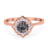 Floral Round Natural Stone Halo Ring
