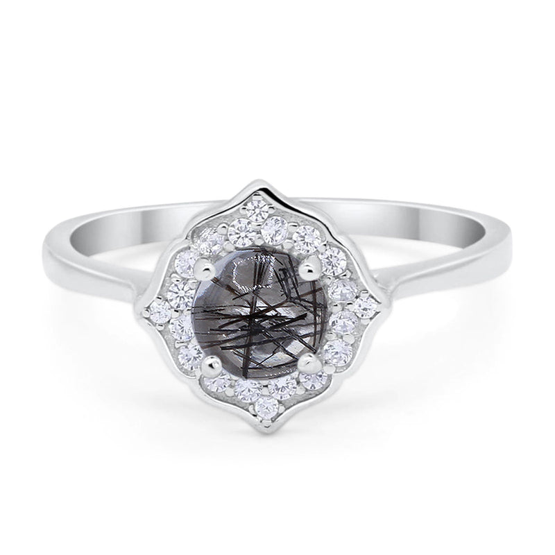 Floral Round Natural Stone Halo Ring